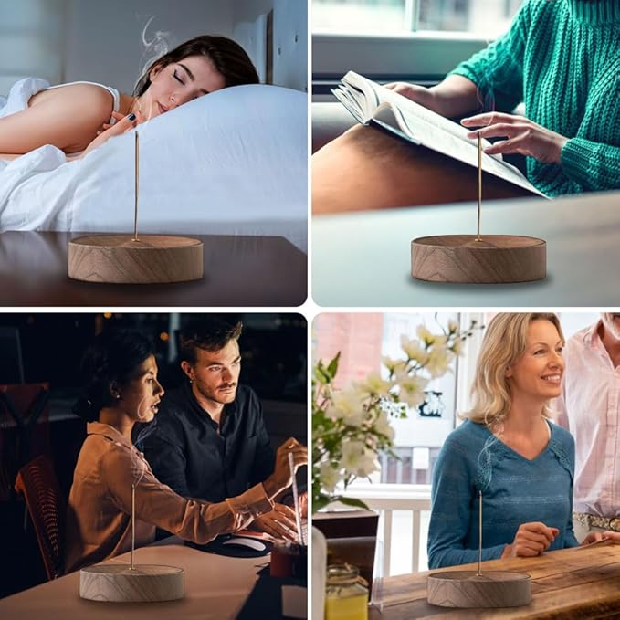 Black Walnut Incense Holder for Sticks - Round Wooden Incense Burner Tray, Handcrafted Natural Aroma Diffuser Bowl with Minimalist Design