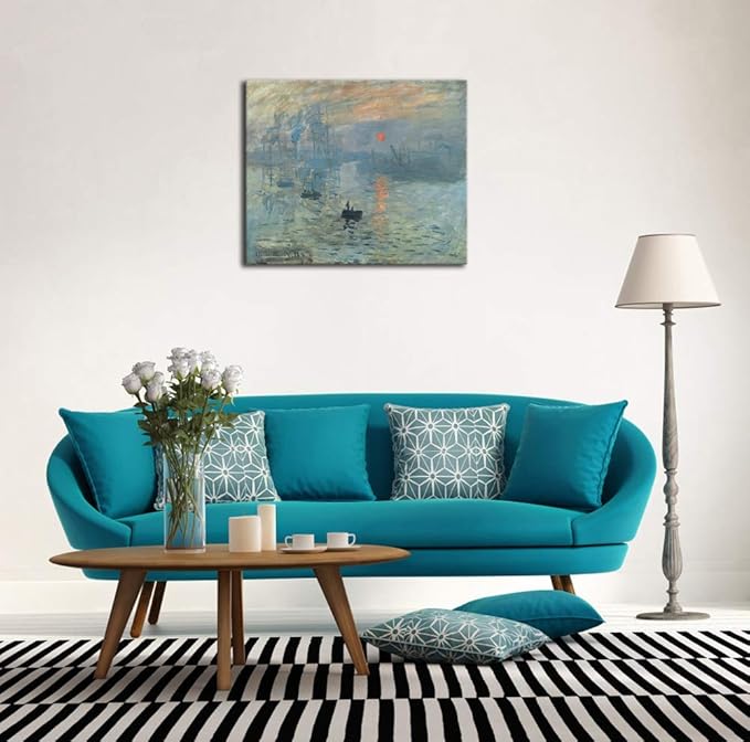 Wieco Art Impression Sunrise Canvas Prints Wall Art of Claude Monet Classic Oil Paintings Reproduction Seascape Ocean Sea Beach Picture for Living Room Home Decor Modern Gallery Wrapped Giclee