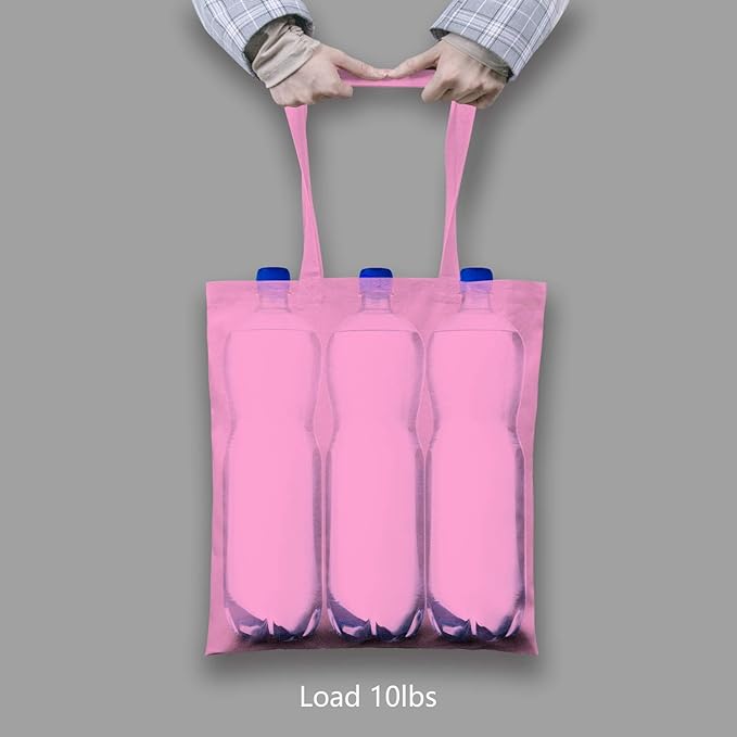 TOPDesign 24-Pack Economical 16"x15" Baby Pink Cotton Tote Bag, Lightweight Medium Reusable Grocery Shopping Cloth Bags, Suitable for DIY, Advertising, Promotion, Gift, Activity