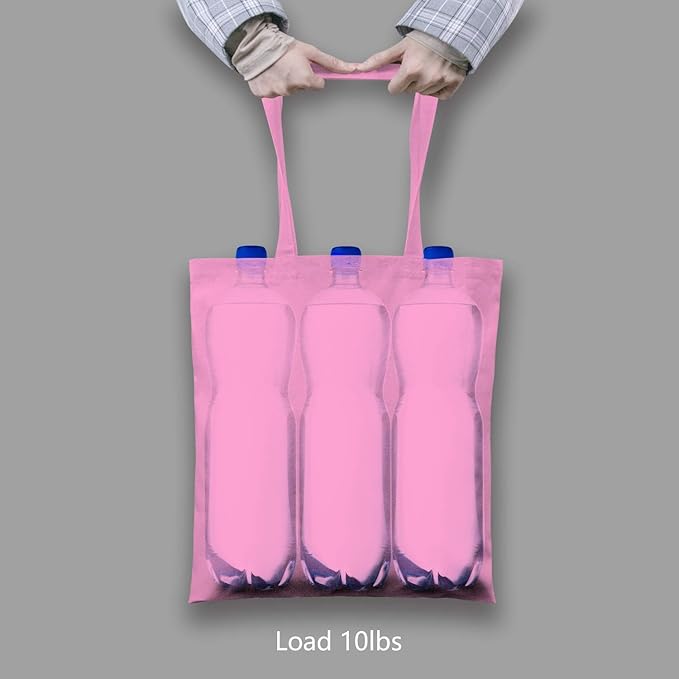 TOPDesign 12-Pack Economical 16"x15" Baby Pink Cotton Tote Bag, Lightweight Medium Reusable Grocery Shopping Cloth Bags, Suitable for DIY, Advertising, Promotion, Gift, Activity
