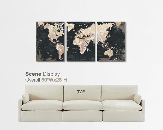 Bedroom Wall Decor Black Wall Art for Living Room Pictures Office Decor for Men World Map for Wall Inspirational Canvas Paintings Framed Artwork