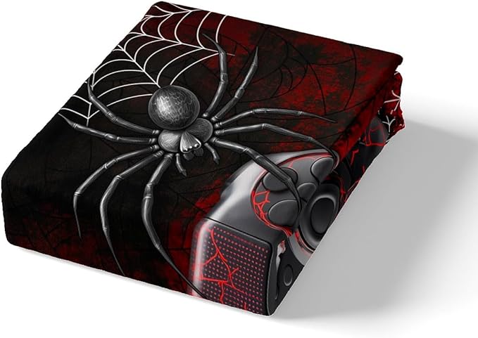 Boys Gamer Gamepad Duvet Cover Set Full Size Kids Teen Man Gaming Theme Bedding Sets 3 Pcs for Room Decor, Fashion Spider Halloween Comforter Cover with 2 Pillowcases (No Comforter) Black Red