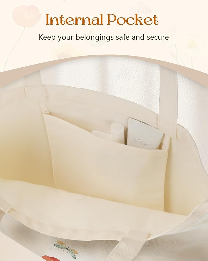 Canvas Tote Bag for Women - Aesthetic Canvas Totes with Pockets Cute Reusable Cloths Ladies Shoulder Bag