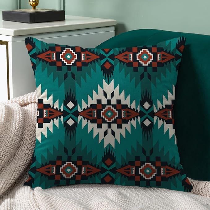 Western Throw Pillow Covers Set of 6, Southwest Aztec Mexican Turquoise Home Decor Ethnic Tribal Navajo Outdoor Couch Decorative Cushion Case 18"X18"