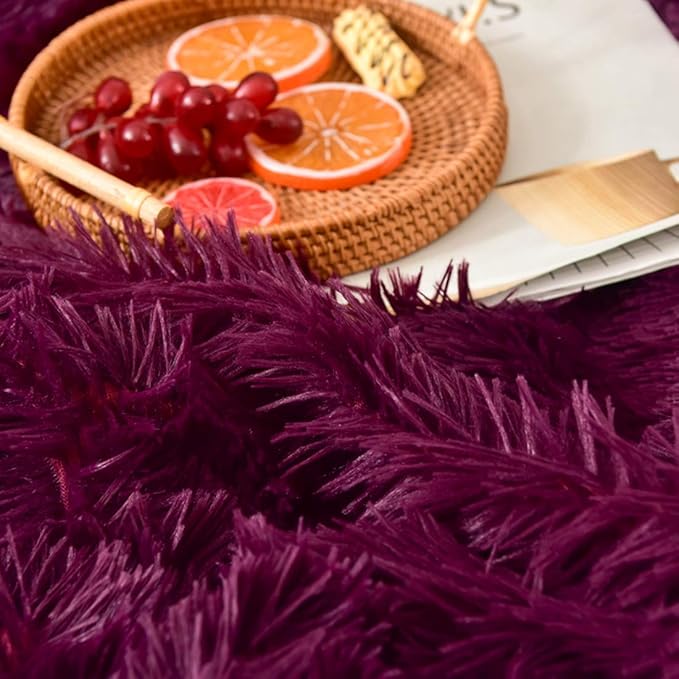 MorroMorn 5 PCS Shaggy Duvet Cover Bedding Set - Fluffy Comforter Cover Long Faux Fur Luxury Ultra Soft Cozy (Maroon, Full/Queen)