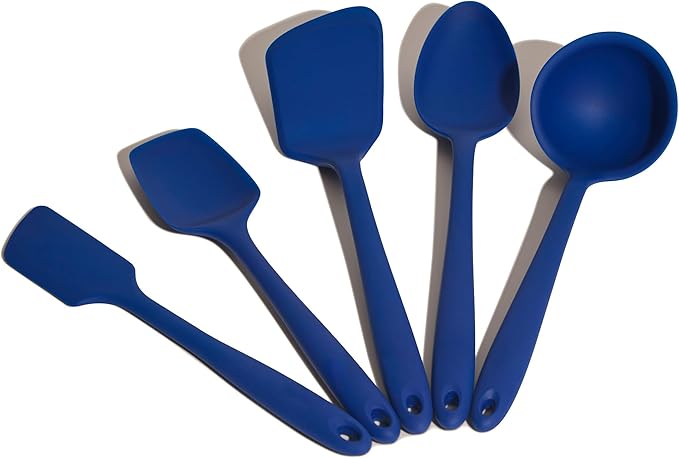 GIR: Get It Right 5-Piece Silicone Ultimate Kitchen Utensils Set - Ladle, Spatula, Flip, Spoon & Spoonula - Non-Toxic Cooking Utensils for Nonstick Cookware, Cooking and Baking - Navy