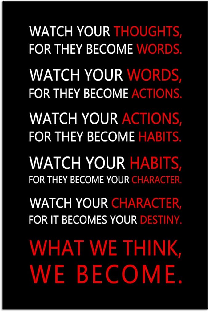 Motivational Wall Art for Office Watch Your Thoughts Inspirational Canvas Painting Inspiring Quotes Posters Prints Artwork Living Room Home Decor Framed Ready to Hang [24''W x 36''H]