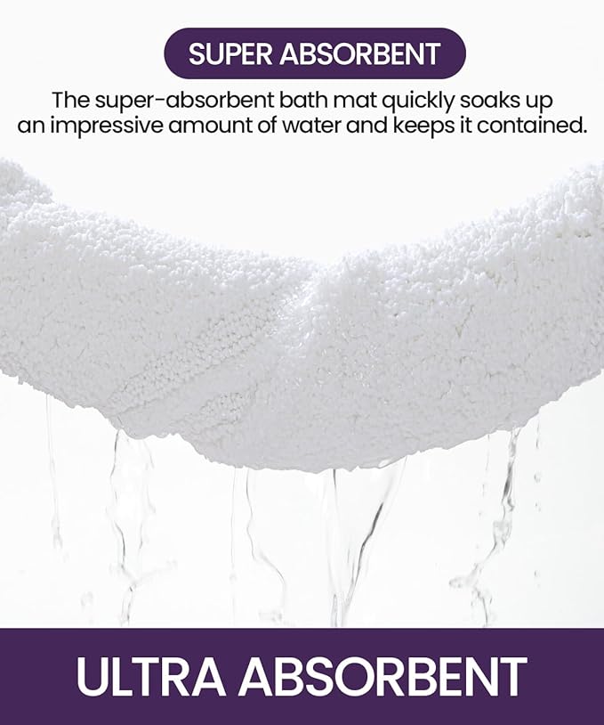 DEXI Bathroom Rug 36x24, Non Slip Washable Bath Mat for Shower Floor, Absorbent Soft Bathmat with Rubber Backing, Quick Dry Microfiber Carpet, White