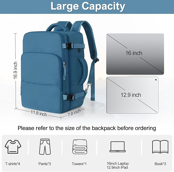 Travel laptop Backpack for Men Women, Personal Item Size Flight Approved, 16 Inch Laptop Bag with Multi-Pockets, College Computer Bag, Waterproof Carry On Backpack Casual Daypack Backpack