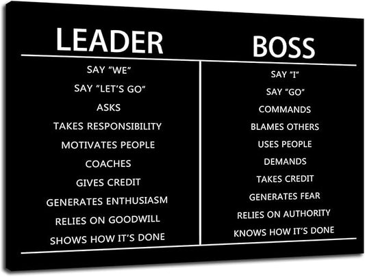 Inspirational Wall Art Boss Leader Difference Black Positive Canvas Poster Painting Prints Wall Pictures for Living Room Office Home Decor Framed Artwork [12''W x 18''H]