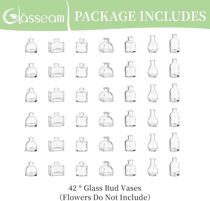 Glasseam Clear Glass Vases for Centerpieces: Mini Flower Vase Set 42Pcs Bud Vases in Bulk - Modern Small Vases for Home Room Wedding Party Dining Table Center Decor
