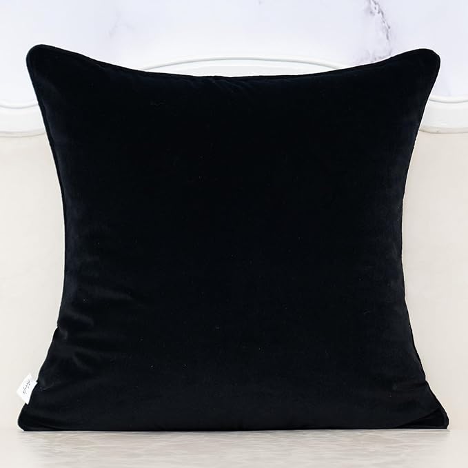 Alerfa Black Throw Pillow Cover 18x18 Inch, Square Cut Velvet Maple Leaf Embroidery Luxury Farmhosue Accent Decorative Pillow Cover for Couch Living Room Bedroom