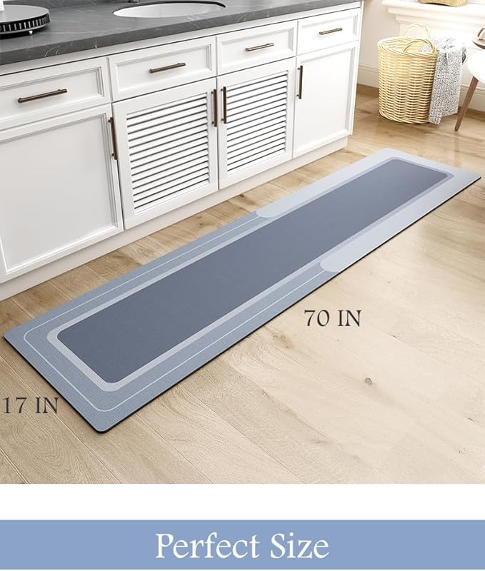 MontVoo Bath Mat & Runner - Long Non Slip Super Absorbent & Quick Dry - Thin Bath Mat Fits Under Door - 17"x70" Blue