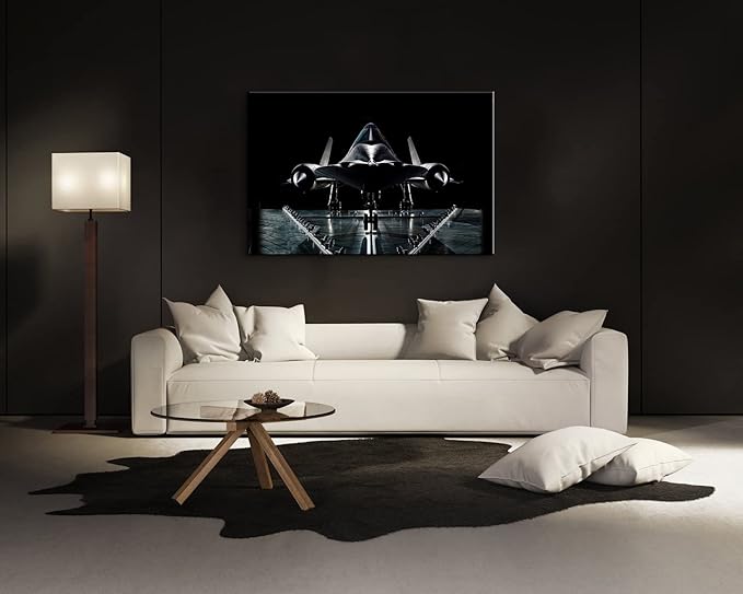 Airplane Wall Art SR-71 Blackbird Strategic Reconnaissance Aircraft Picture Artwork Modern Black Airplane Posters Airplane Decor Aviation Gifts to Friends for Bedroom Ready to Hang (28''Hx40''W)