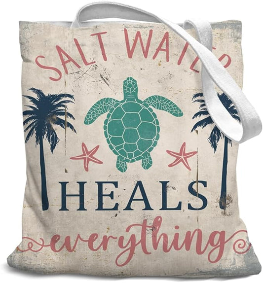 Lake Turtle Canvas Tote Bag for Women Teen Girls Gifts Cute Small Travel Work Tote Bags Reusable Grocery Bags Shoulder Bag