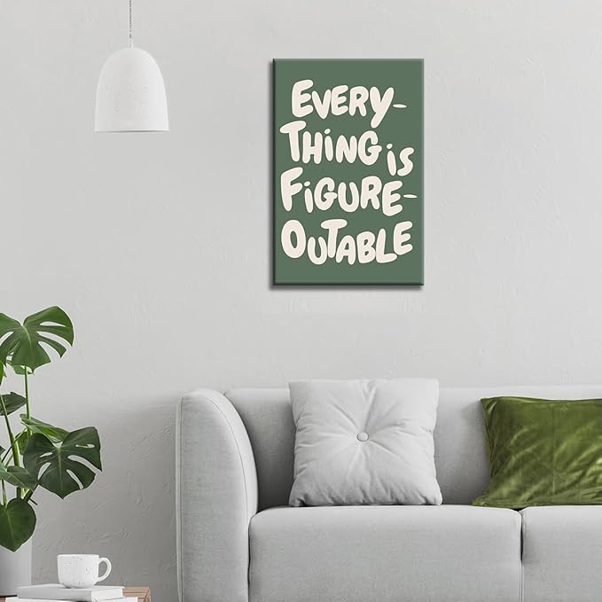 Trendy Sage Green Everything Is Figureoutable Wall Art, Office Motivational Quote Poster Wall Decor, Inspirational Positive Affirmations Wall Decor for Classroom Kids Room 24x36in Wrapped Canvas