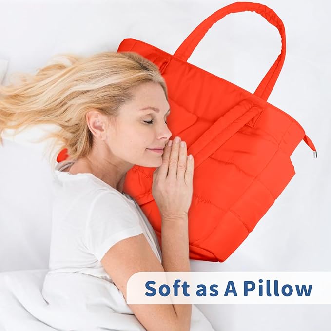 TOPDesign Puffer Tote Bag for Women, Lightweight Puffy Handbag with Compartments, Quilted Shoulder Bag for Work, Travel, Gym