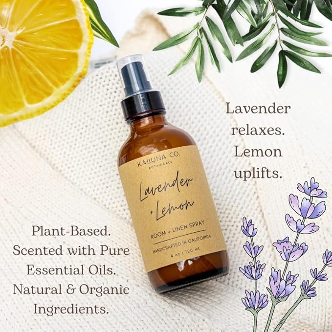 Lavender Lemon Artisan Natural Room, Linen, and Pillow Spray, Pure Organic Essential Oils, Made in California (4 oz)