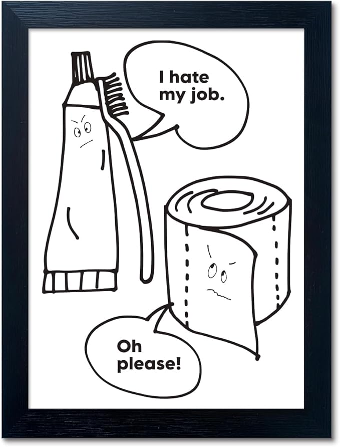 Funny Black and White Bathroom Wall Art - Framed Cute Sign Canvas Print Pictures for Wall Decor