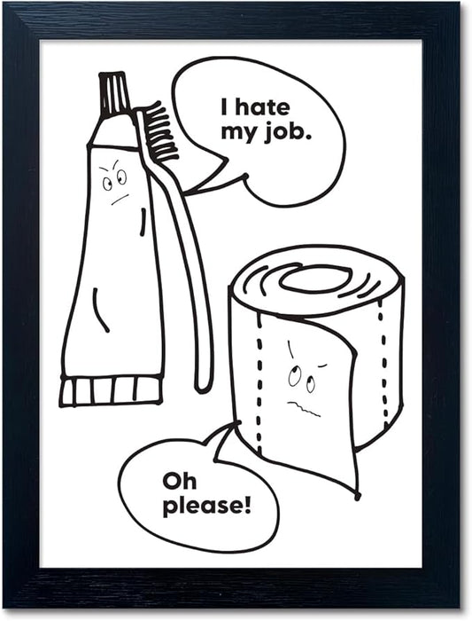 Funny Black and White Bathroom Wall Art - Framed Cute Sign Canvas Print Pictures for Wall Decor