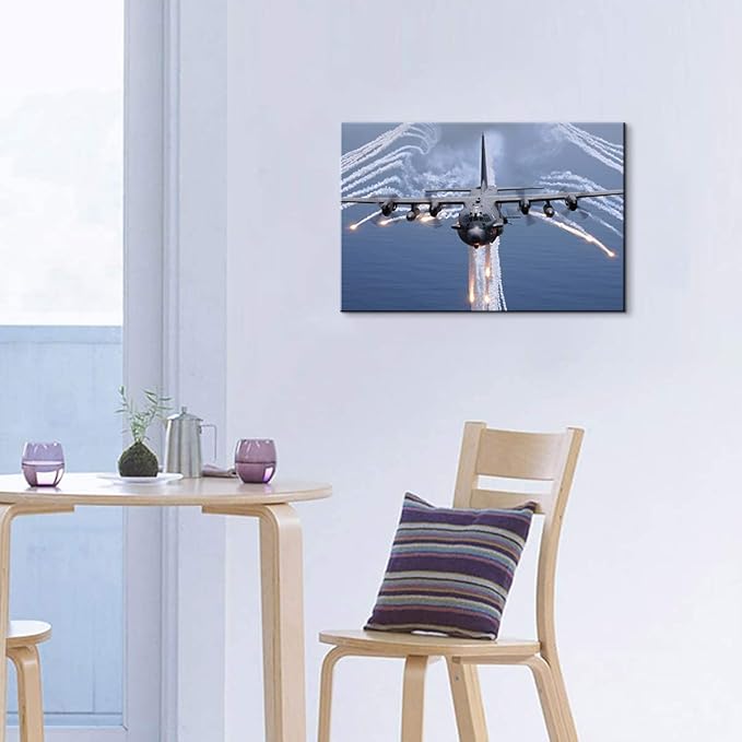Aviation Decor AC-130 Air Gunship Airplane Poster Aviation Art Airplane Wall Art Jet Poster Military Wall Art for Boys Room Bedroom Decor (12''Hx18''W)