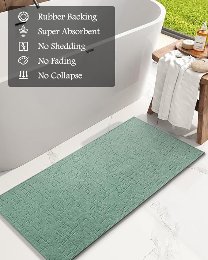 AMOAMI-Bath Mat-Absorbent Quick Dry Bathroom Floor Mats-Washable Rubber Backing Bath Mats for Bathroom Rugs Fit Under Door-Bath Rug for in Front of Sink Bathtub Shower Room, Moss 24''x70''
