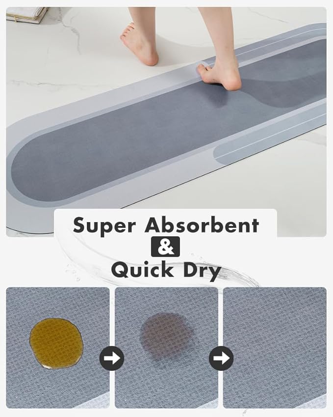MontVoo Bath Mat Runner - Long Non Slip Absorbent Quick Dry Thin Bath Rug for Bathroom Floor Mat - Rubber Backed - Stain Resistant - Easy Care - Blue 17"x70"