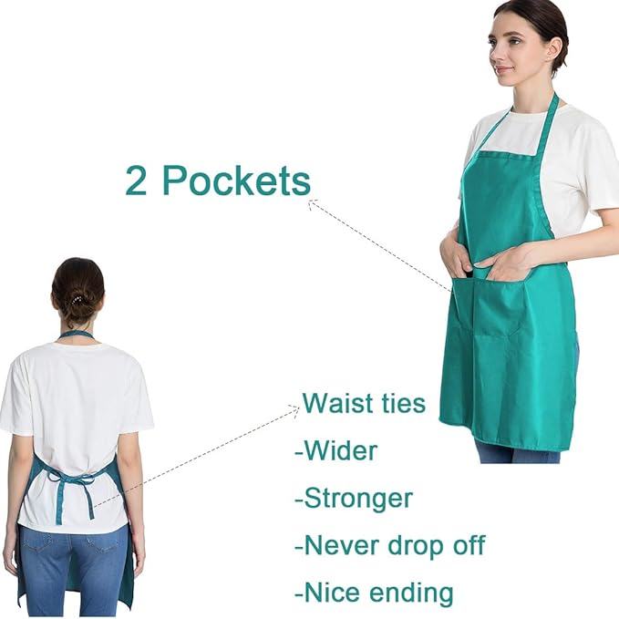 Total 6PCS Baby Blue Bib Aprons Bulk with 2 Pockets for Women Men Adult - Chef Cooking Kitchen (6, Baby Blue)