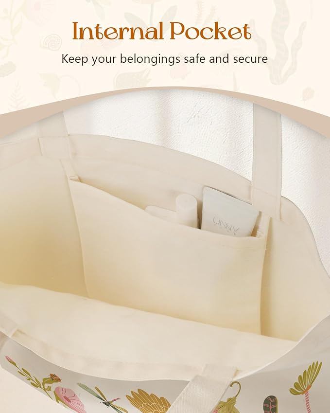 Canvas Tote Bag for Women - Aesthetic Canvas Totes with Pockets Cute Reusable Cloths Ladies Shoulder Bag