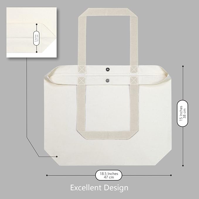 TOPDesign 12-Pack Canvas Tote Bags with Magnetic Snap, Reusable Grocery Shopping Bags, DIY Your Creative Designs