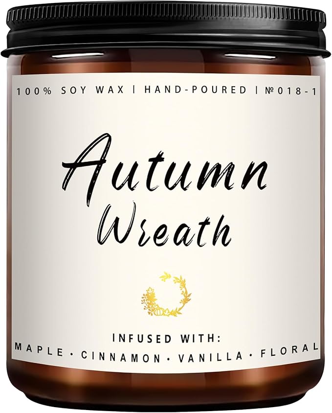 Auelife Fall Candle, Autumn Wreath Scented Soy Candles for Home, Aromatherapy Candle Gift Set for Women & Men, Cozy Fall Décor, 7oz – Perfect for Autumn Relaxation and Home Ambiance