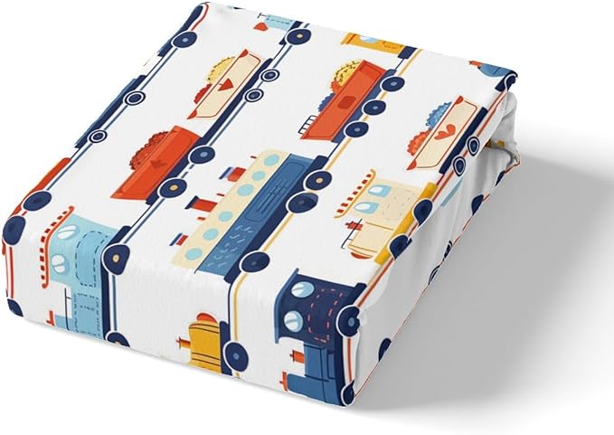 Cartoon Train Duvet Cover Queen Size Transport Vehicles Comforter Cover for Teens Adults Kids Colorful Cars Bedding Set Vintage Train Tracks Breathable 3 Pieces Decorative Bed Cover(No Comforter)