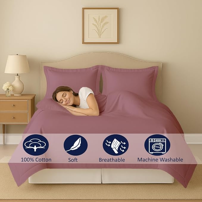 eBeddy Linens Plum Solid Duvet Cover Set Super King 98x108 Size Egyptian Cotton Luxury Soft & Breathable Comforter Cover with Hidden Zipper Closer & Corner Ties Durable and Fade Resistant