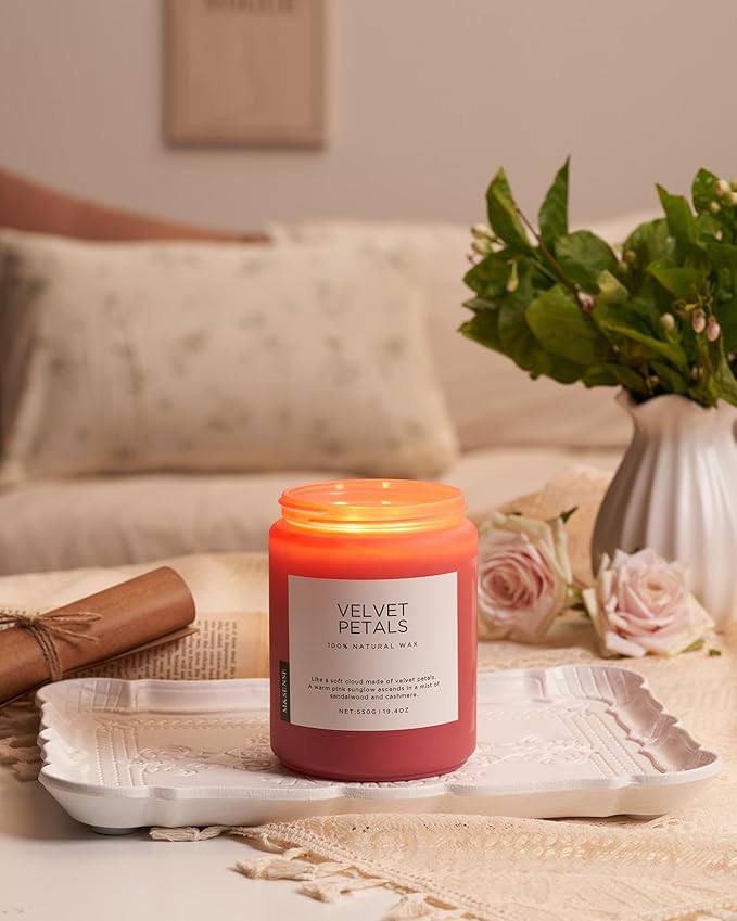 M&SENSE Velvet Petals Large Soy Candles for Home Scented, Organic Natural Soy Wax 19.4oz 110 Hour Long Lasting, Luxury Floral Scented Candle Gifts for Women