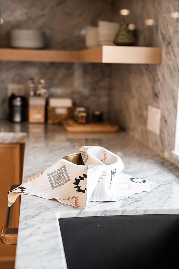 || 3 Pack|| Double Sided || Not Your Ordinary Dish Towels || Waffle Weave Microfiber|| Highly Absorbent || Hanging Loop || Dish Cloths || Modern || Designer Prints (Aztec)