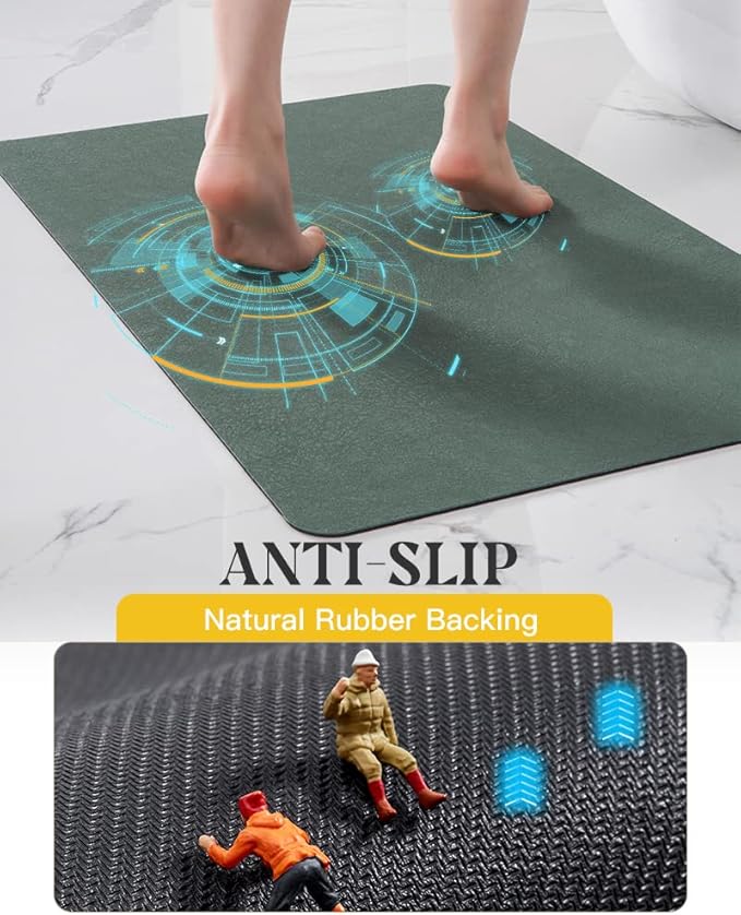 MontVoo -Bath Mat Rug-Rubber Backing Non Slip Quick Dry Absorbent Thin Bathroom Rugs Fit Under Door-Faux Suede Surface Bathroom Floor Mats-Shower Rug for in Front of Bathtub Shower Green 20"x32"