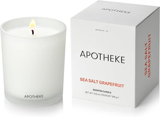 Apotheke Signature Scented Candles for Home, Sea Salt Grapefruit - 10.5 oz - Soy Wax, Non Toxic, Large Jar White - Luxury Candle Gifts for Women & Men - Pepper, Dew Drops, and Tarragon
