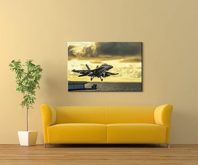 Airplane Canvas Wall Art Vintage Airplane Decor USA Military Fighter Airplane Wall Art Vintage Fighter Plane Picture Wall Art Jet Aircraft Room Decorations for Home Ready to Hang (28''H x 40''W)