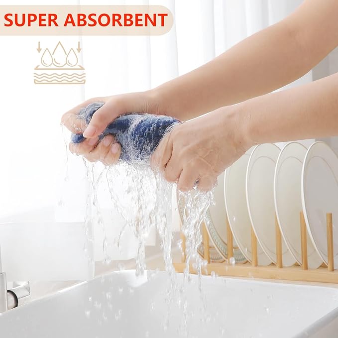 Homaxy 100% Cotton Waffle Weave Kitchen Dish Towels, Ultra Soft Absorbent Quick Drying Cleaning Towel, 13 x 28 Inches, 8-Pack, Navy Blue