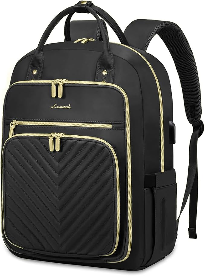 LOVEVOOK Laptop Backpack for Women, Water Resistant Travel Work Backpacks Purse Stylish Business Teacher Nurse Computer Bag with USB Charging Port,Black