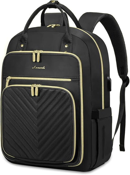 LOVEVOOK Laptop Backpack for Women, Water Resistant Travel Work Backpacks Purse Stylish Business Teacher Nurse Computer Bag with USB Charging Port,Black