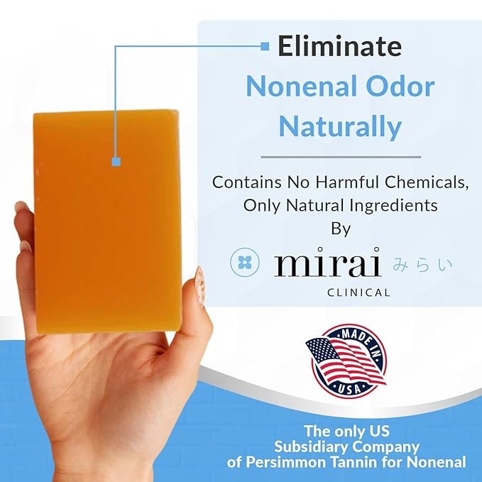 Mirai Clinical Persimmon Soap Bar for Body (100g) - Old People Smell and Nonenal Odor Control with Japanese Persimmon and Green Tea Extract - Deodorant Soap Bar for Men & Women