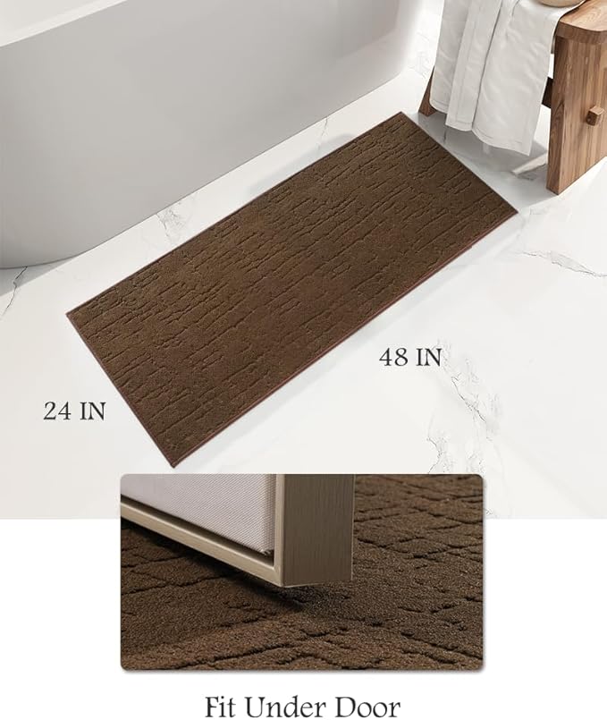 AMOAMI-Bath Mat-Absorbent Quick Dry Bathroom Floor Mats-Washable Rubber Backing Bath Mats for Bathroom Rugs Fit Under Door-Bath Rug for in Front of Sink Bathtub Shower Room, Chocolate 24''x48''