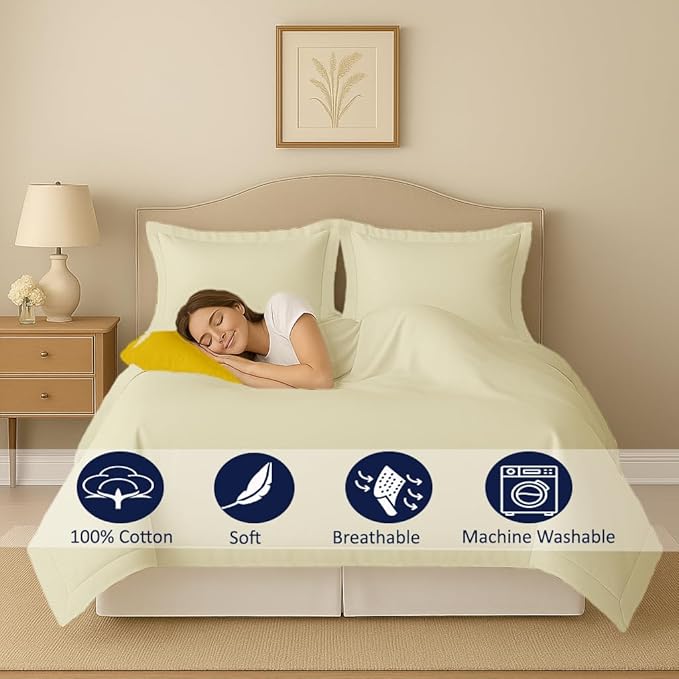 eBeddy Linens 800 TC Ultra Silky Soft Egyptian Cotton Alaskan King 132x120 Size 3-Pieces Duvet Cover Hidden Zipper Closer & Corner Ties Durable and Fade Resistant, Ivory Solid