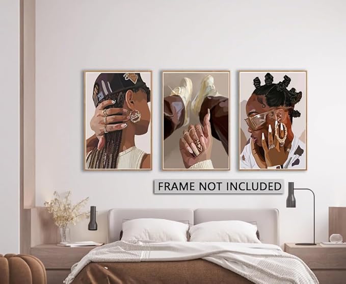 Marllifenney 3Pcs Black Girl Wall Art Posters Black Woman Decor Abstract African American Canvas Prints Modern Black Women Painting Black Female Pictures for Bedroom Living Room Dorm 12x16in Unframed