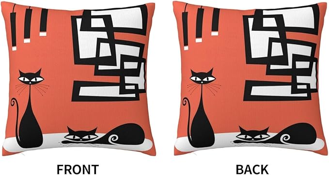 Mid Century Modern Cats and Atomic Art Square Pillow Case Throw Pillow Covers Decorative Pillowcase Cushion Cover with Car Couch Sofa Chair Bed Living Room 18x18 Inch
