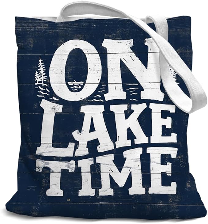 Lake Turtle Canvas Tote Bag for Women Teen Girls Gifts Cute Small Travel Work Tote Bags Reusable Grocery Bags Shoulder Bag