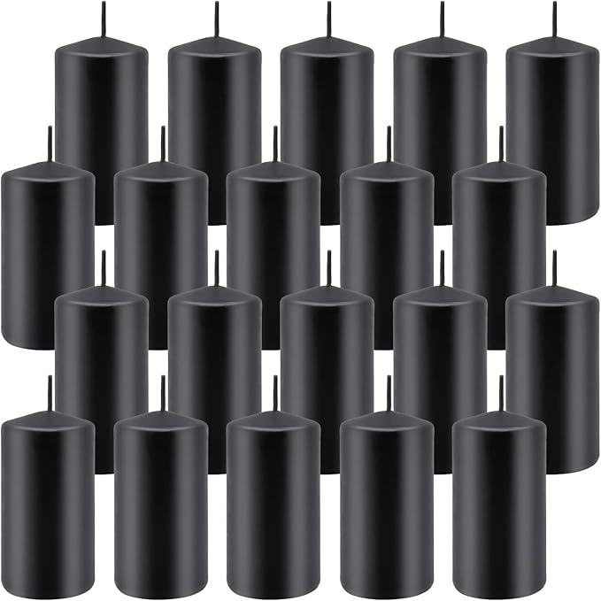 2"x4" High Black Pillar Candles, Set of 20, Unscented. Bulk Buy. Ideal for Wedding, Emergency Lanterns, Spa, Aromatherapy, Party