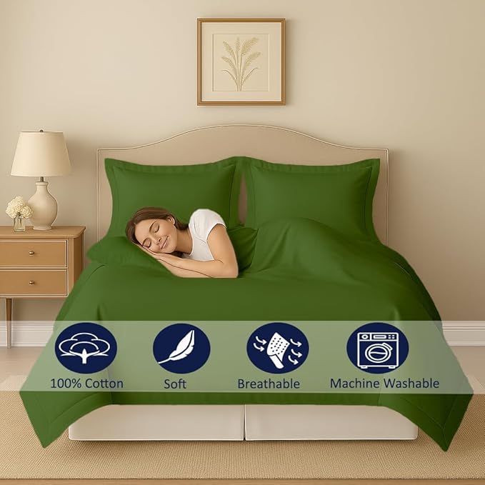 eBeddy Linens Moss Duvet Cover Set King XL 116x98 Size 800 TC Certified Egyptian Cotton Luxury Soft & Breathable Comforter Cover and 2 Pillow Sham with Zipper Closer & Corner Ties