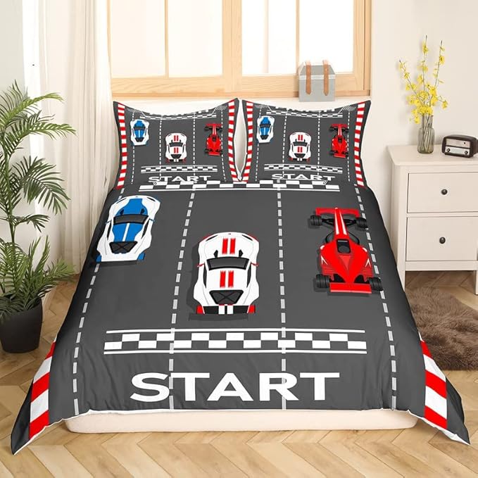 Feelyou Race Car Duvet Cover Set for Kids Boys Teens Extreme Sports Comforter Cover Sports Car Bedding Set 1 Duvet Cover & 1 Pillowcase